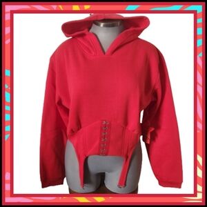 CHERRY RED ♡ CORSET STYLE ♡ CROPPED HOODIE ☆ 2x ☆ NWT